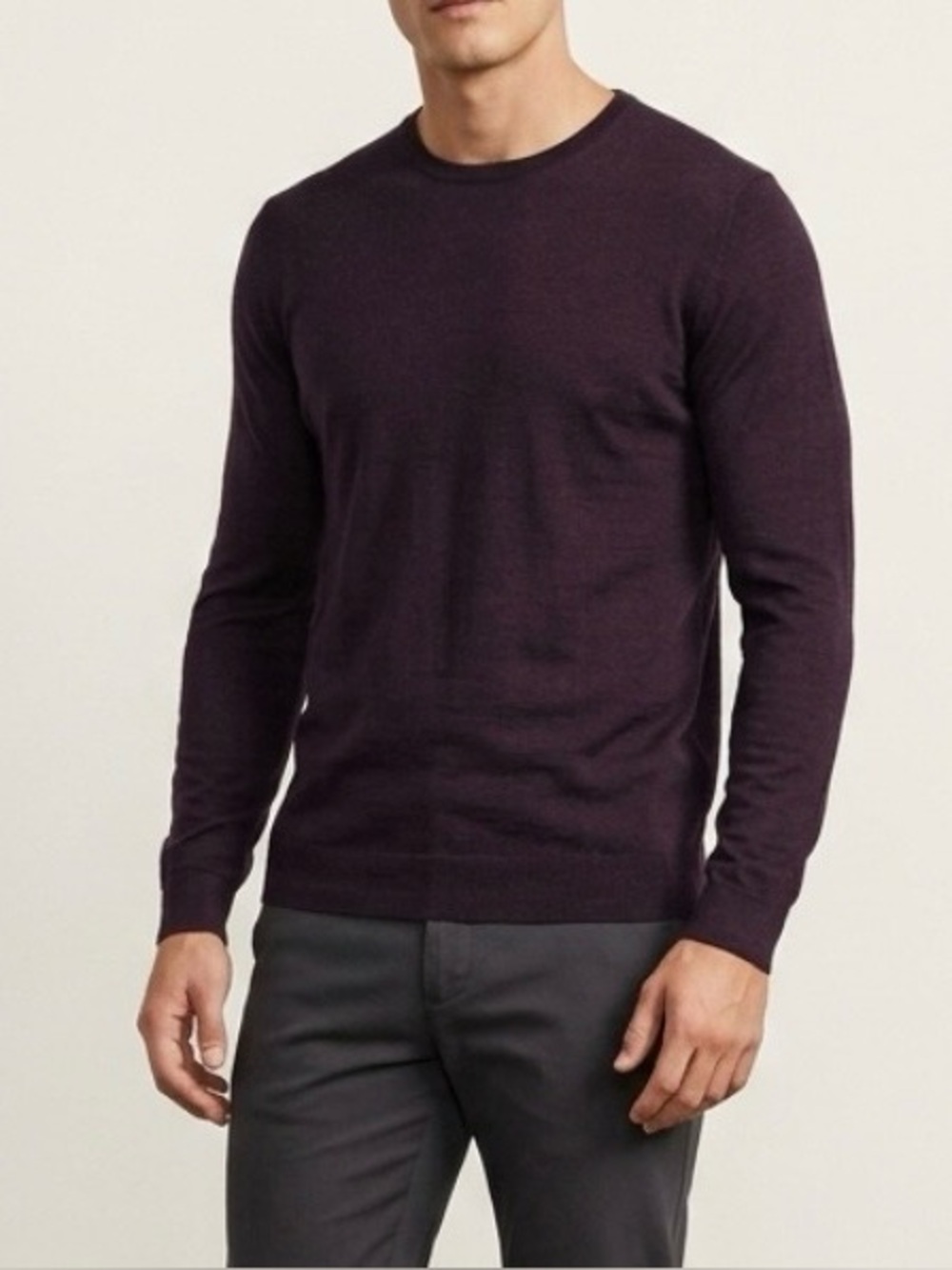 Patrick Assaraf Extra Fine Merino Wool Crewneck Sweater Mens Large Deep Plum